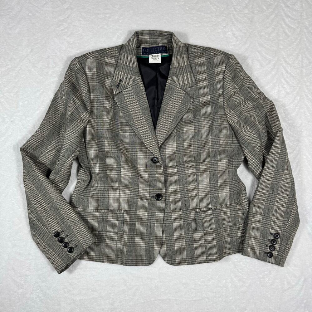 Collection Harve Benard Plaid Blazer Womens 14 Wool 2 Button Front‎ Shoulder Pad